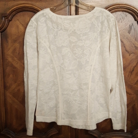 PENNYBLACK Cotton Linen Blend Knit Long Sleeve Top, Ivory, Made in Italy Size 8 - Picture 4 of 10
